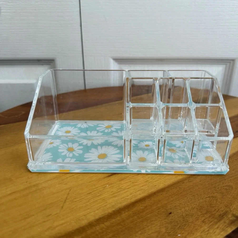 Plastic Blue Clear Daisy 9 Slot Vanity Organizer Tray Girlhood Gifts Preppy Boho
